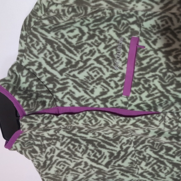 Columbia Green Fleece Pullover Jacket Medium Snap Neck - Picture 2 of 6